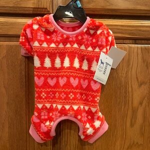 Pet Posse Christmas Fleece Dog Pajamas XS Red Pink White Warm Winter